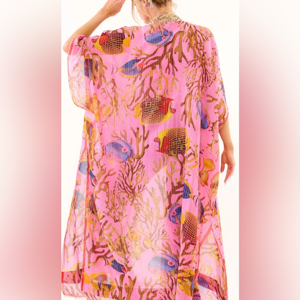 Aratta Pink and Orange Ocean Breeze Print Kimono